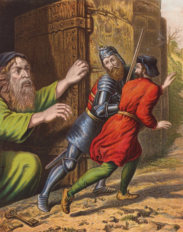 Ilustración de El progreso del peregrino de John Bunyan (litografía en color) de English School