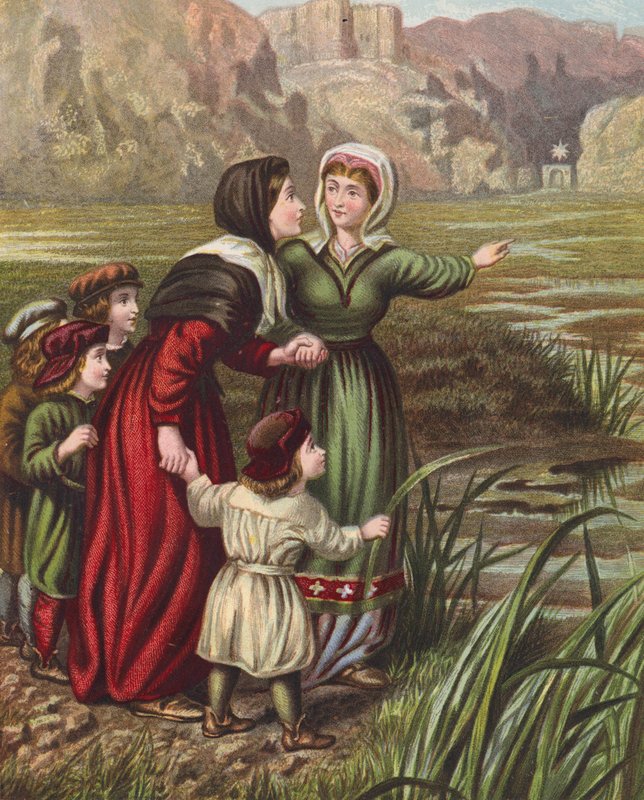 Ilustración de El progreso del peregrino de John Bunyan (litografía en color) de English School