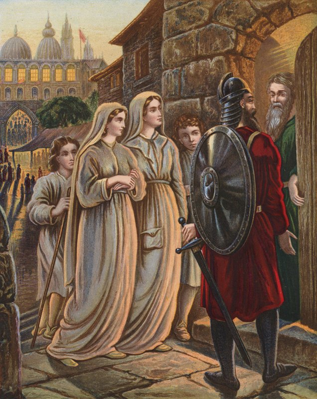 Ilustración de El progreso del peregrino de John Bunyan (litografía en color) de English School