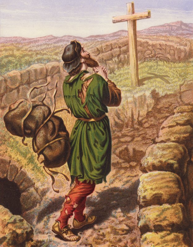 Ilustración de El progreso del peregrino de John Bunyan (litografía en color) de English School