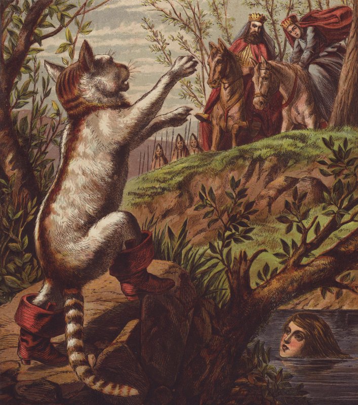 Ilustración para El gato con botas (litografia en color) de English School