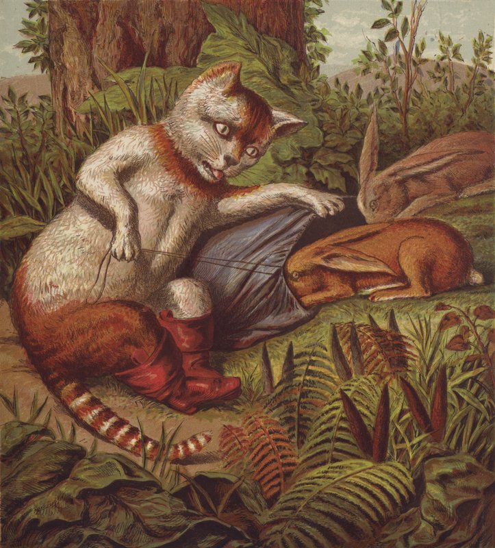 Ilustración para El gato con botas (litografia en color) de English School