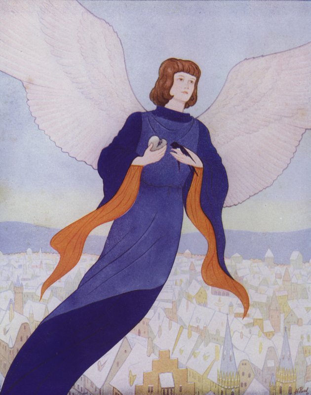 Ilustración para El príncipe feliz de Oscar Wilde (litografía en color) de English School