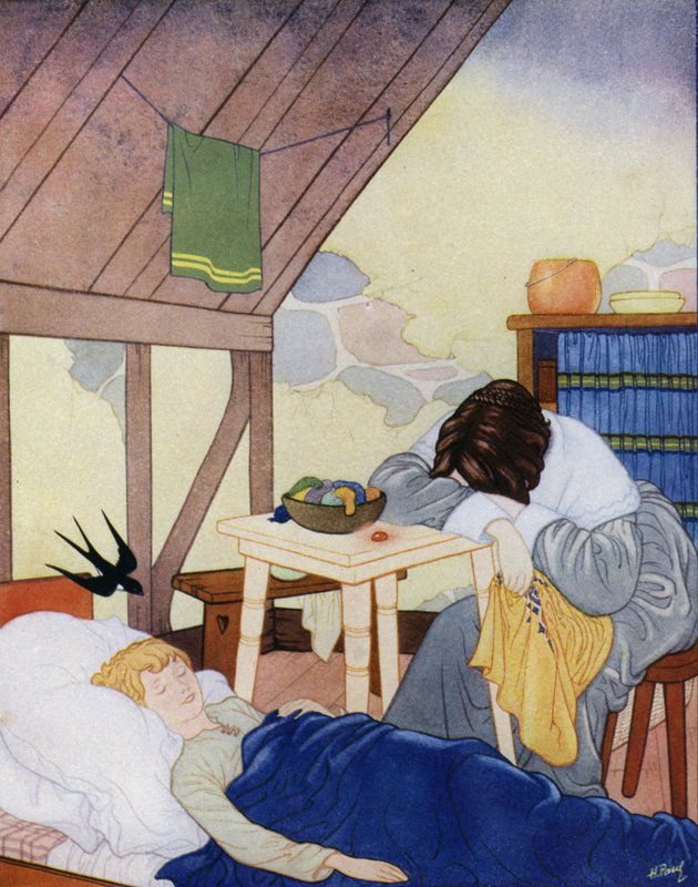 Ilustración para El príncipe feliz de Oscar Wilde (litografía en color) de English School