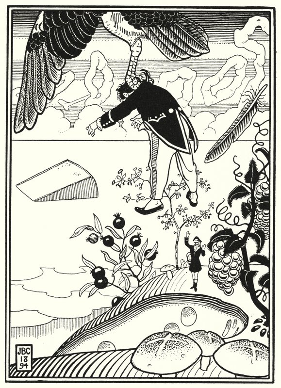 Ilustración de las Aventuras del Barón Munchausen (grabado) de English School