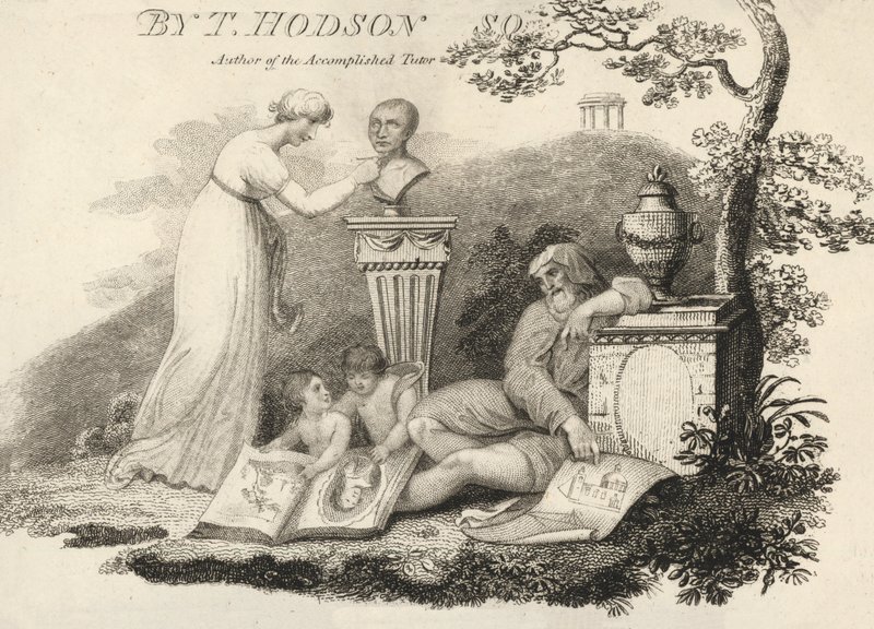 Ilustración de un libro de Thomas Hodson, autor del Tutor consumado (grabado) de English School