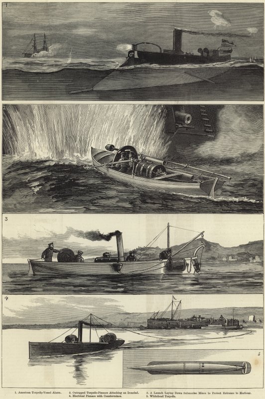 Ilustraciones de la guerra de torpedos de English School