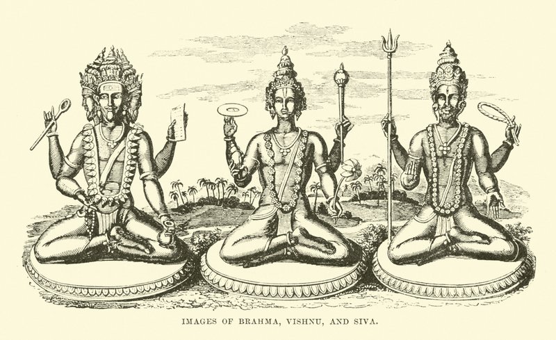 Imágenes de Brahma, Vishnu y Siva de English School