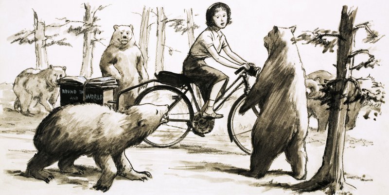 En 1957, la pequeña Louis Sutherland logró su ambición de recorrer el mundo en bicicleta de English School