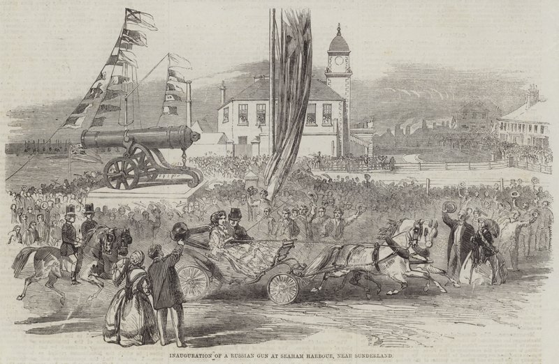 Inauguración de un cañón ruso en el puerto de Seaham, cerca de Sunderland de English School