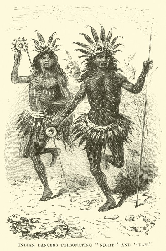 Bailarines indios personificando la Noche y el Día de English School