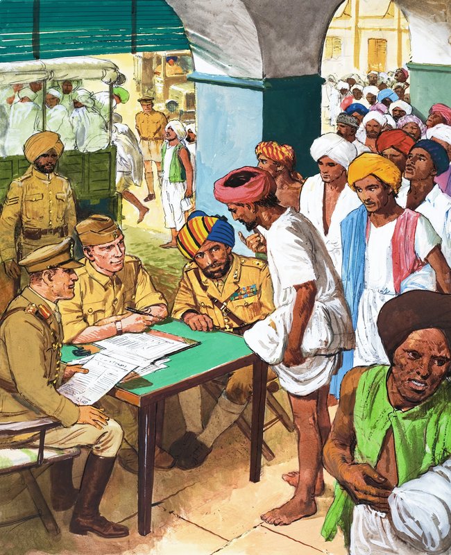 Indios inscribiéndose para luchar en la Segunda Guerra Mundial de English School