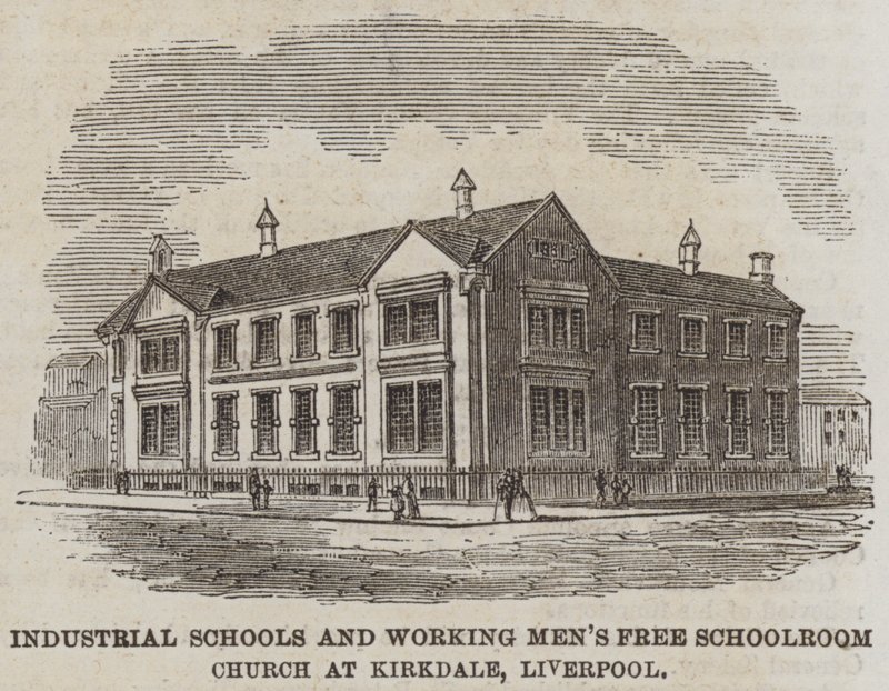 Escuelas Industriales y Escuela Gratuita para Hombres Trabajadores en Kirkdale, Liverpool (grabado) de English School