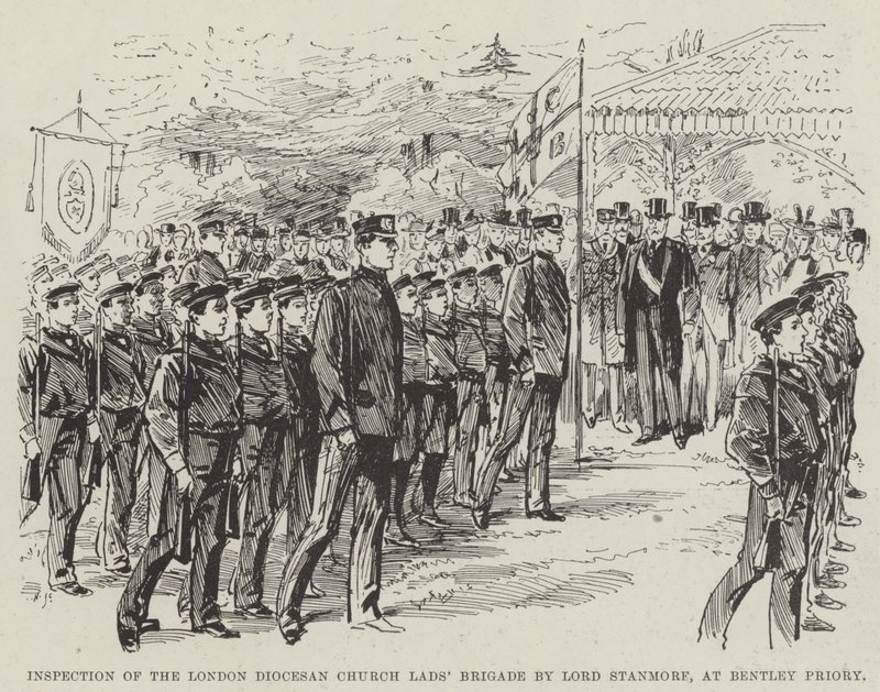 Inspección de la Brigada de Jóvenes de la Iglesia Diocesana de Londres por Lord Stanmore, en Bentley Priory de English School