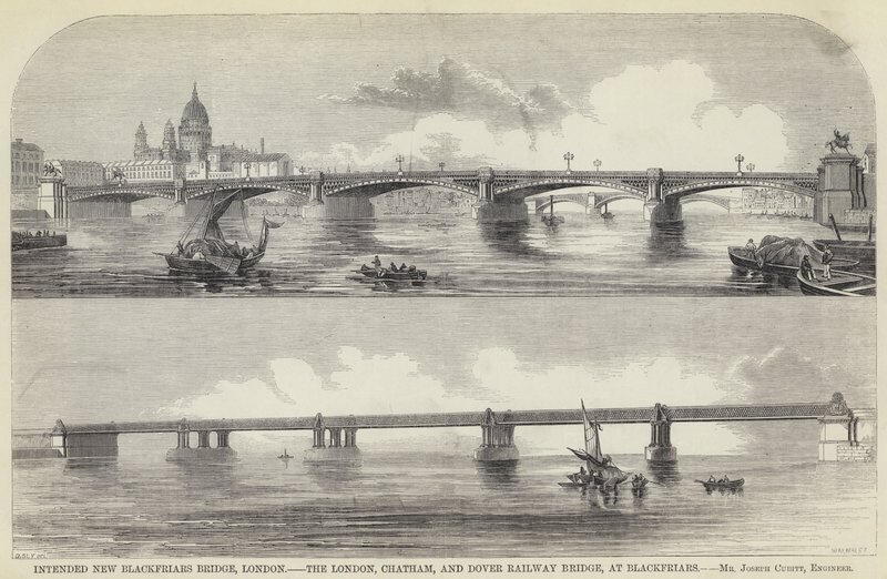Nuevo puente de Blackfriars, Londres, el puente del ferrocarril de Londres, Chatham y Dover, en Blackfriars de English School