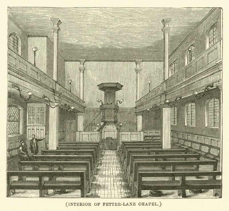 Interior de la capilla Fetter-Lane (grabado) de English School