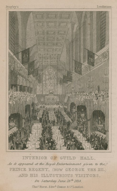 Interior de Guildhall, Londres, como apareció en el Entretenimiento Real dado al Príncipe Regente de English School
