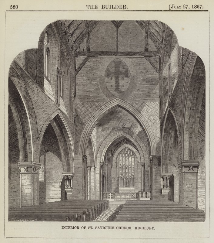 Interior de la Iglesia de San Salvador, Highbury (grabado) de English School