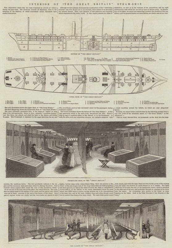 Interior del barco de vapor "The Great Britain" (grabado) de English School