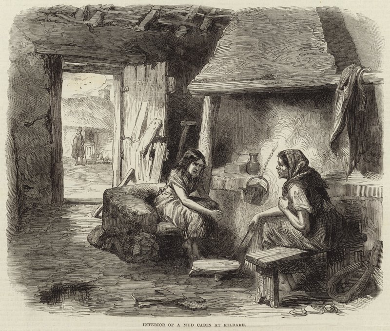 Interior de una cabaña de barro en Kildare de English School