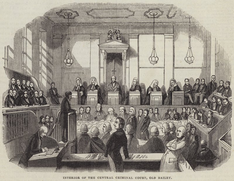Interior del Tribunal Penal Central, Old Bailey (grabado) de English School
