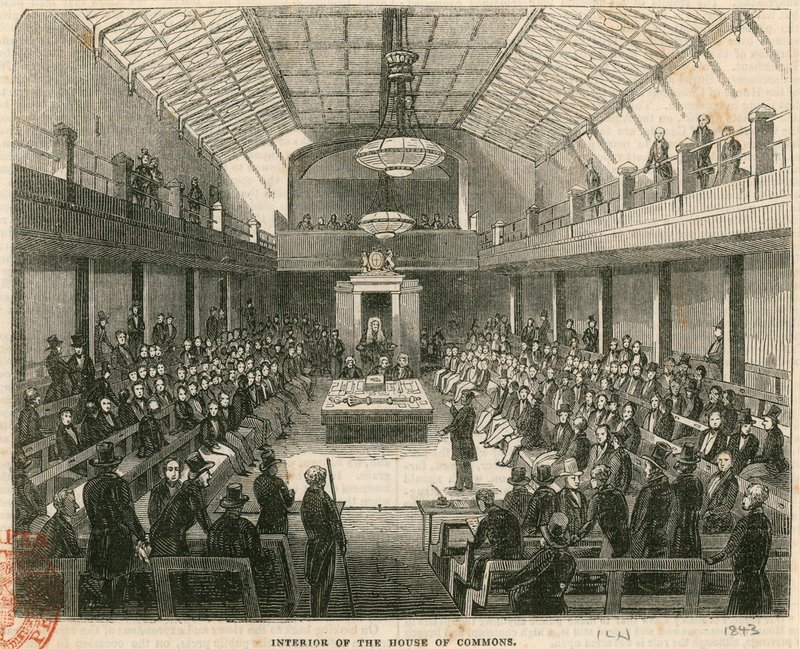 Interior de la Cámara de los Comunes, Westminster, Londres de English School