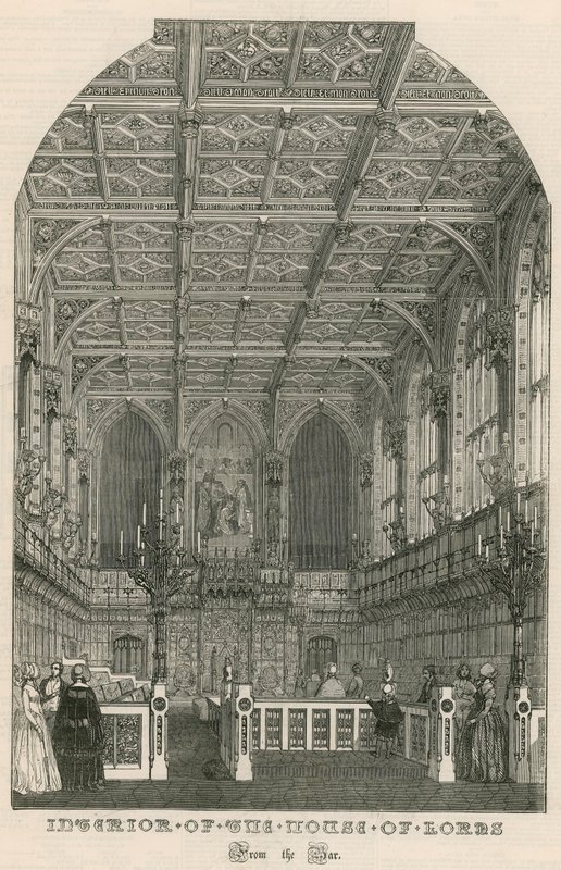 Interior de la Cámara de los Lores, Westminster, Londres, desde el bar de English School