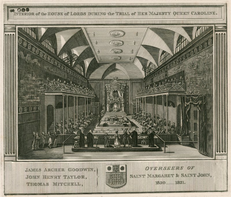 Interior de la Cámara de los Lores durante el juicio de Su Majestad la Reina Carolina de English School