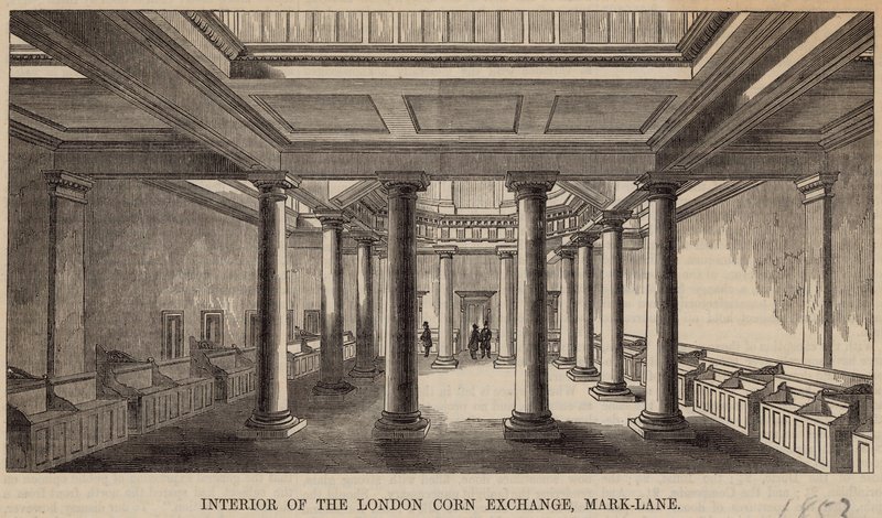 Interior de la Bolsa de Cereales de Londres, Mark Lane de English School