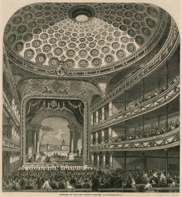 Interior del Nuevo Teatro Surrey, Blackfriars Road, Londres de English School