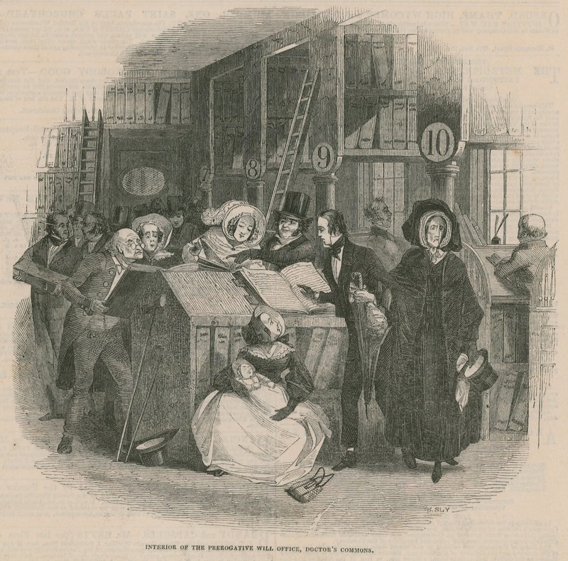 Interior de la Oficina de Testamentos de Prerrogativa, Doctors Commons, Londres de English School