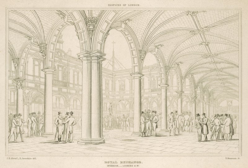 Interior del Royal Exchange, Londres, mirando al suroeste de English School
