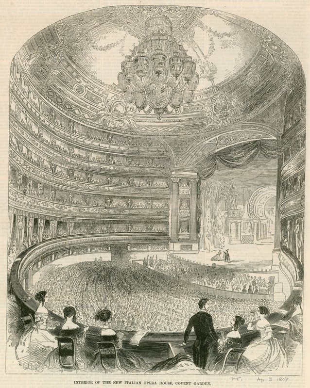 Interior del nuevo Teatro de Ópera Italiana, Covent Garden, Londres de English School