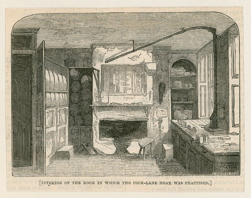Interior de la habitación en la que se practicó el engaño de Cock Lane de English School