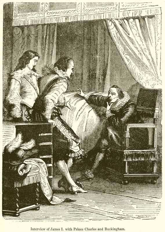 Entrevista de Jacobo I con el príncipe Carlos y Buckingham de English School