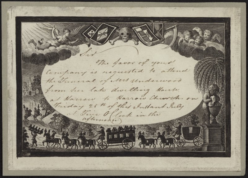 Invitación solicitando asistencia al funeral de la Sra. Underwood de English School