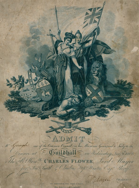 Invitación a un banquete en el Guildhall, Londres, el 9 de noviembre de 1808 de English School