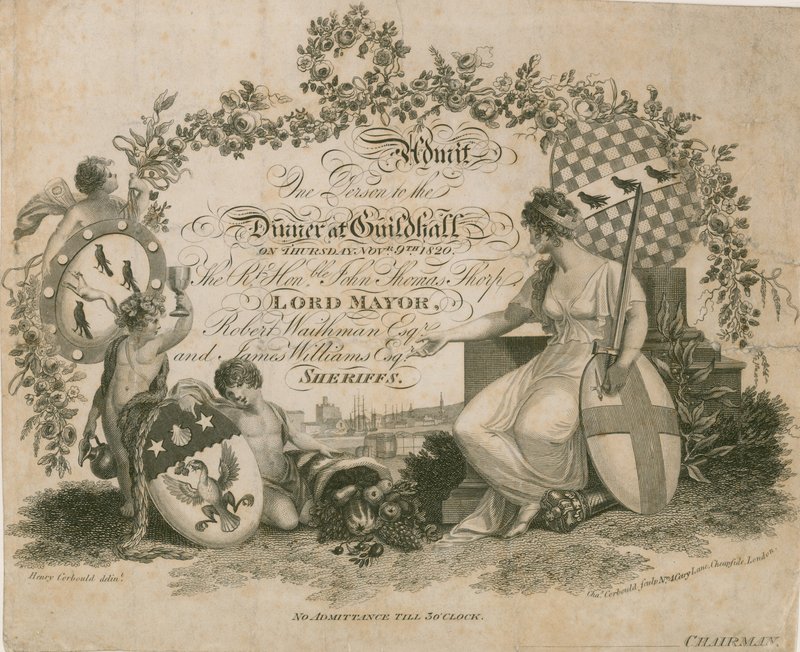 Invitación a un banquete en el Guildhall, Londres, el 9 de noviembre de 1820 de English School
