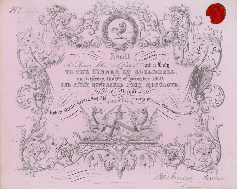Invitación a un banquete en el Guildhall, Londres, el 9 de noviembre de 1850 de English School