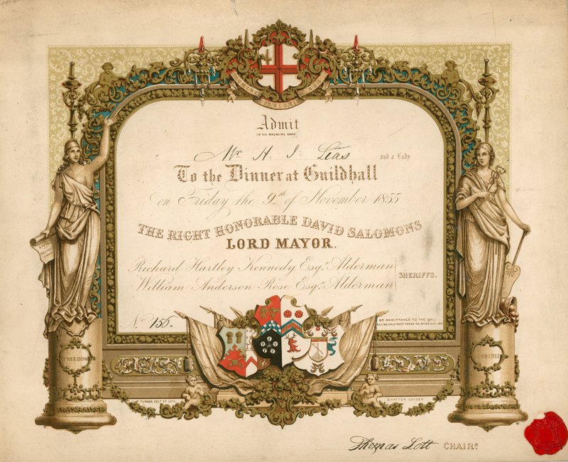 Invitación a un banquete en el Guildhall, Londres, el 9 de noviembre de 1855 de English School