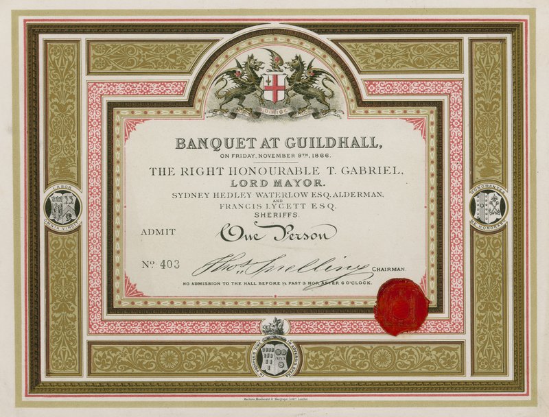 Invitación a un banquete en el Guildhall, Londres, el 9 de noviembre de 1866 de English School