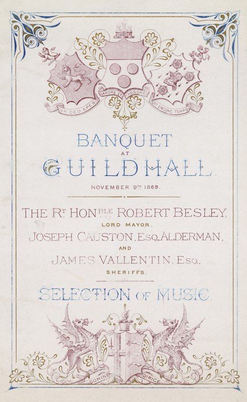 Invitación a un banquete en el Guildhall, Londres, el 9 de noviembre de 1869 de English School