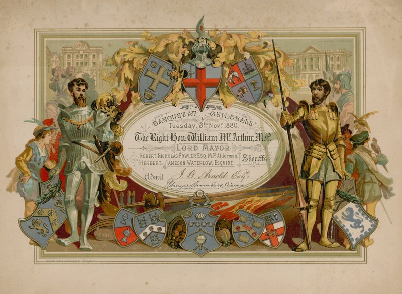 Invitación a un banquete en el Guildhall, Londres, el 9 de noviembre de 1880 de English School