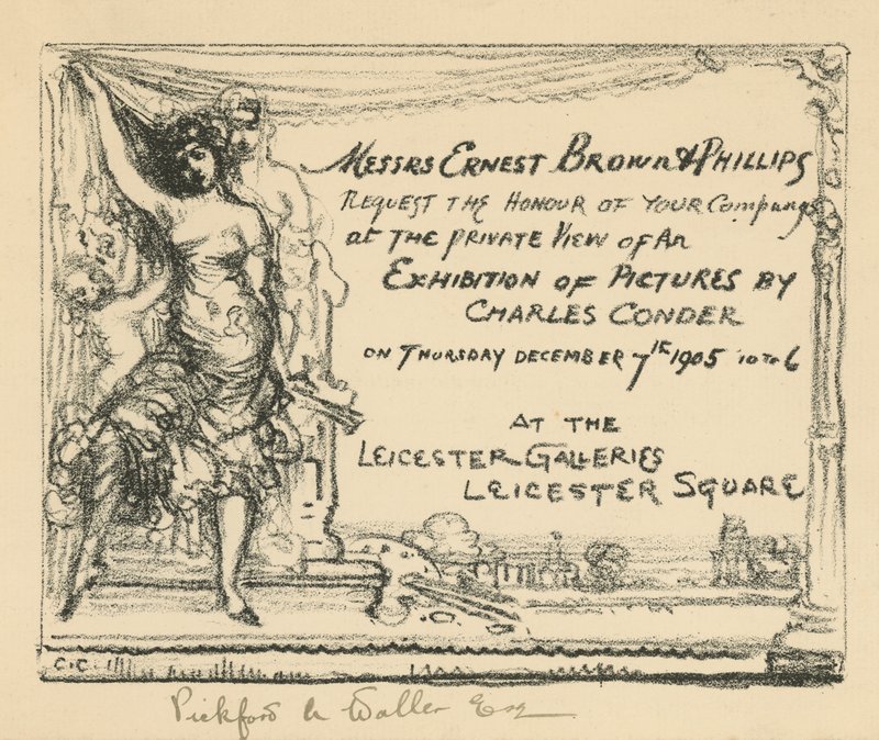 Invitación a una exposición de obras de Charles Conder de English School