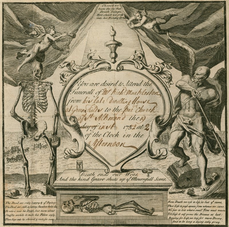 Invitación para asistir al funeral del Sr. Richard Mackleston en 1732 de English School
