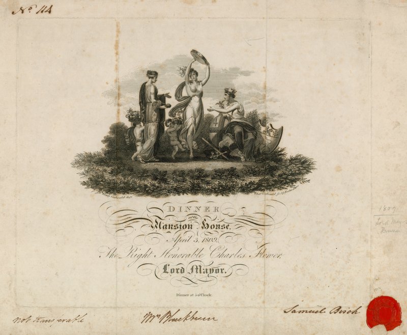Invitación a la Cena del Alcalde en la Mansion House, Londres, 3 de abril de 1809 de English School