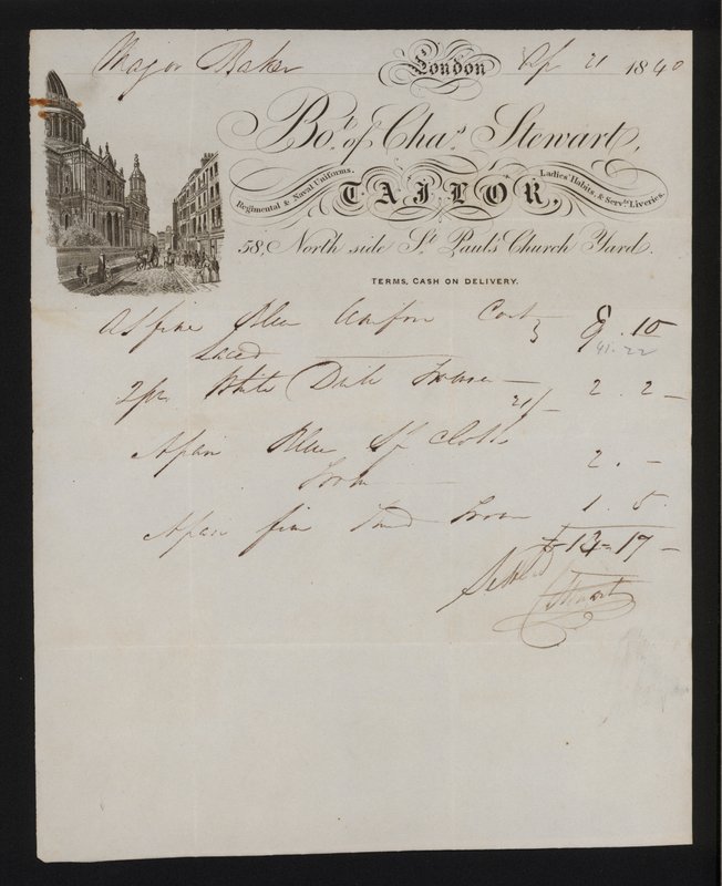 Factura de Charles Stewart, sastre, St Paul