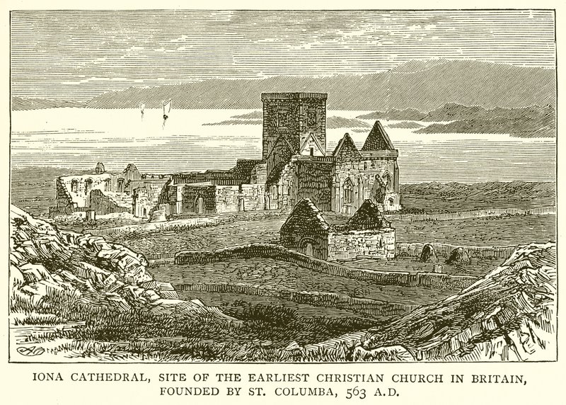 Catedral de Iona, Sitio de la Iglesia Cristiana más Antigua en Gran Bretaña, fundada por San Columba, 563 d.C. de English School