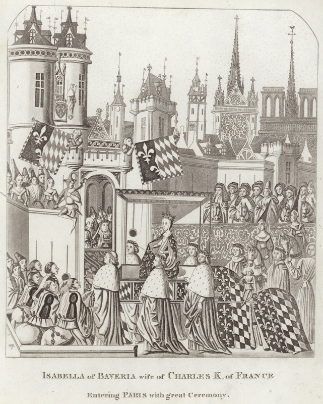 Isabel de Baviera, esposa de Carlos K. de Francia entrando en París con gran ceremonia de English School