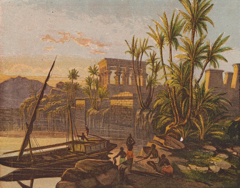 Isla de Philae, Egipto (litografía en color) de English School